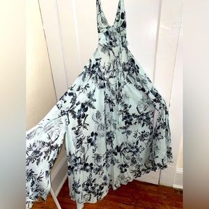 Free People aqua blue and black tropical print backless maxi dress